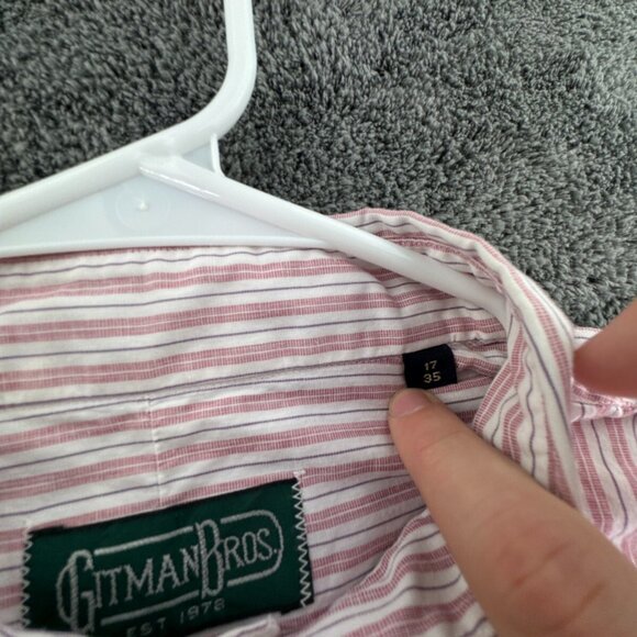 Gitman Bros Long Sleeve Button Up Shirt Men’s 17 35 Striped Pink White Cotton - Picture 10 of 13